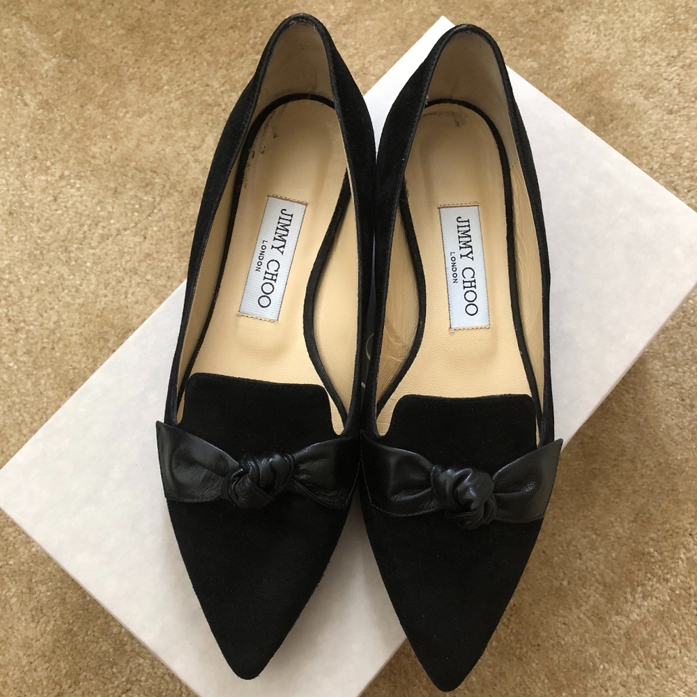 Jimmy Choo Gabie Suede Bow Ballerina Flats Black